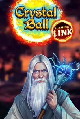 Crystal Ball Flaming Link slot with old wizard holding glowing staff